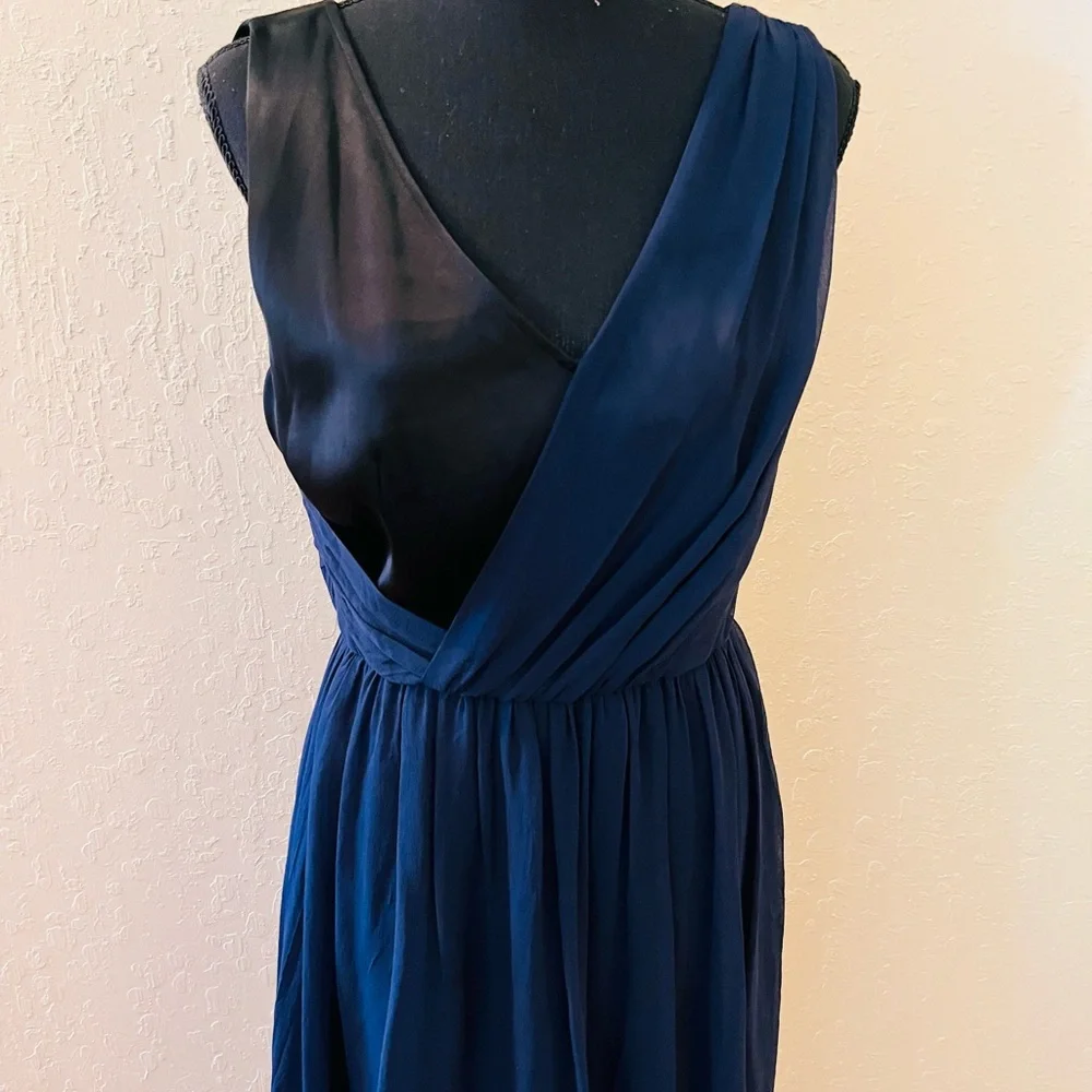St. John Blue Asymmetrical V-Neck Sundress - Picture 2 of 9